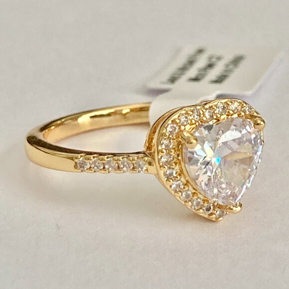Heart Cut Cubic Zirconia Halo Cocktail Ring Yellow Gold Plated Size 7 8 9 - Picture 7 of 13